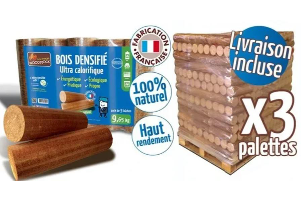 Palette de 312 sacs de 5 bûches calorifiques WOODSTOCK